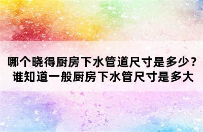 哪个晓得厨房下水管道尺寸是多少？ 谁知道一般厨房下水管尺寸是多大